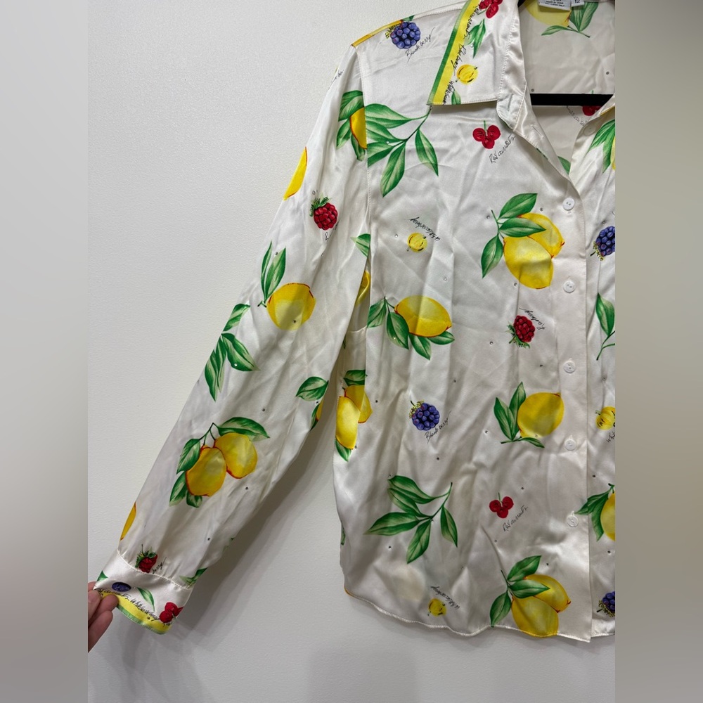 Starington Vintage Fruit Print Silk Button Up Blouse - Picture 3 of 7